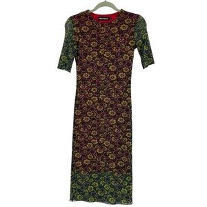 House of Holland Mesh Overlay Floral Graphic Print Midi Dress Size 2
